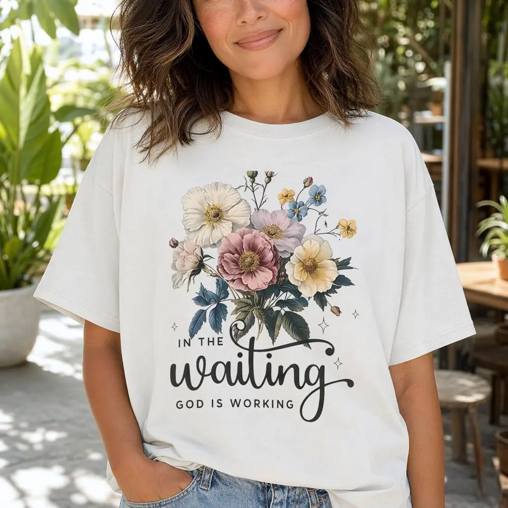 Christian Floral Faith Shirt Women Plus Size Vintage Graphic Tee God Is Working