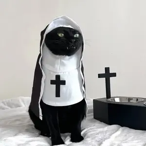 Cat Nun Costume a Fun  filled Cosplay Outfit for Cats and Small to Medium  Sized Dogs  Ideal as a Photo  taking Prop this Hilarious Pet Clothing   Cute Cross Print Dog Nun Costume