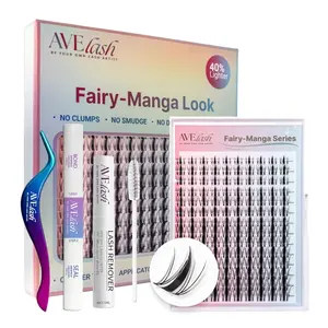 AVELASH Fairy Manga Lash Clusters Kit Water Proof - 40% Lighter Invisible Band Mix 8-18mm Eyelash Extension kit - Wispy Anime C Curl - 140 Clusters Natural Wet Look Eyelash Extensions Makeup Cosmetic Gentle