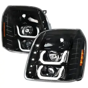 2007-2014 GMC Yukon/Yukon XL 1500/2500 LED U-Bar Projector Headlights (Jet Black Housing/Clear Lens)