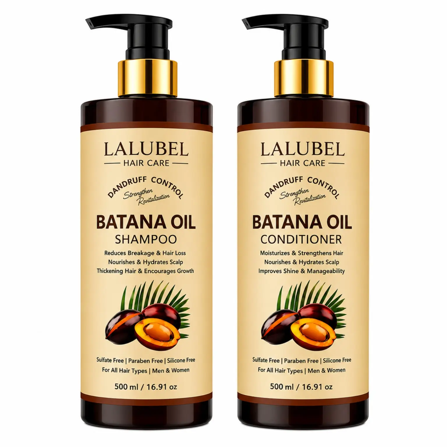 Lalubel Batana Oil Shampoo & Conditioner Set – Reduces Hair Loss, Promotes Growth, Sulfate Free, For All Hair Types