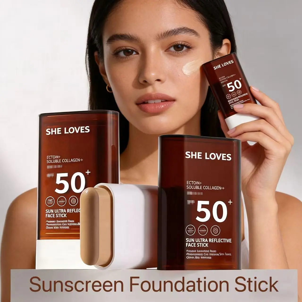 Sheloves Sunscreen Foundation Facial Stick Sunscreen Face Makeup,Balm Sunstick Protection Bar Broad Spectrum SPF50+ SPF For Face No Whitecast Water Resistant Protector Solar Barra Concealer Foundation Sunscreen Stick