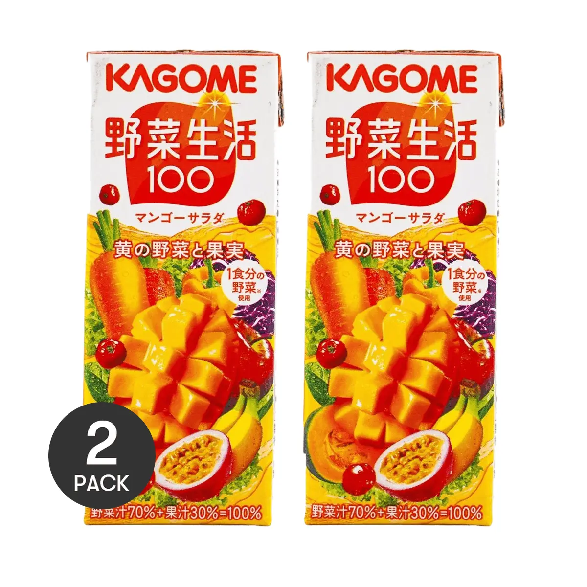 2 Pack Kagome Vegetable Life 100 Mango Veggie Juice 6.76 fl oz - Japanese Diet Drink, Nutrient Rich