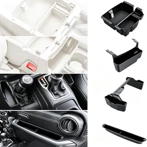Compatible 4PCS Center Console Organizer for 2018-2024 Jeep Wrangler JL JLU Gladiator JT Accessories Gear Shift Side Tray Hanging Armrest Storage Box Left Right Drive Cup Holder Insert Secure Fit Interior Organizer for 2018-2022 2023 Wrangler and Gladiato
