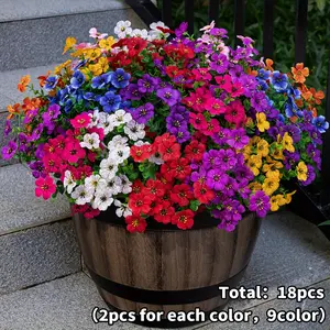 18 Bundles Artificial Eucalyptus Flowers, Artificial Flower Bouquet, Multi-Colored Faux Floral Arrangement for Outdoor, Porch, Garden, Home Decor, Garden Decoration, Durable Plastic, 9 Colors, Perfect for Spring & Summer Seasons