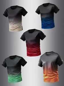 Men's Ombre Print Short Sleeve Sports Tee, Loose Casual Breathable Quick Drying T-shirt for Summer, Men's Sportswear for Outdoor Activities, Athletic Sports Clothing, Sports Top