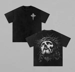 valentine shirts Vintage Washed Jesus Portrait Tee - Bible Verse Graphic - Faith Streetwear