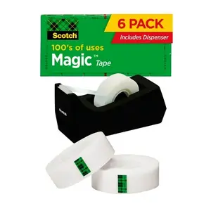6 Rolls with Dispenser,Magic Tape, Clear, 3/4" x 1000"