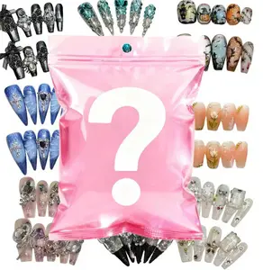 YR--20sets Handmade Press-on Nails Selectable Size & Length Random Style with Iridescent Glitter Butterfly Design and Sparkling Accents for Any Occasion