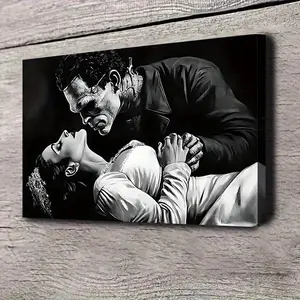 1 Piece Frankenstein Bride Monster Poster - Gothic Horror Wall Decoration, Suitable for Halloween, Weddings, Home Theater - Ready-to-Hang Frame Canvas Poster - Perfect Gift for Horror Fans, Frankenstein and Bride Art, Halloween Decoration, Dramatic Piece,