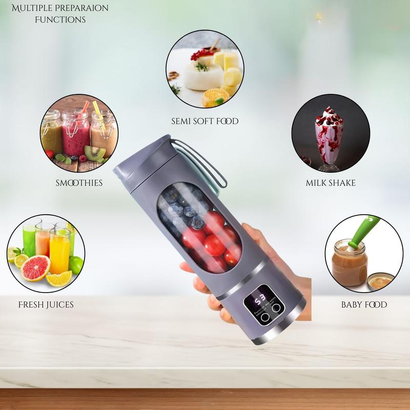 Portable Electric Blender Cup 23.67 oz USB Rechargeable 12 Blades LCD Display One-Button Control for Smoothies Juices Leak Proof Kitchen Tool Christmas Gift