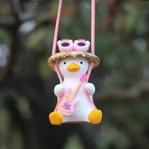 Swing Duck Car Hanging Ornament - Cool Gangster Duck with Sunglasses & Gold Chain - Funny Car Mirror Accessories & Aesthetic Car Decor - Perfect New Car Gift