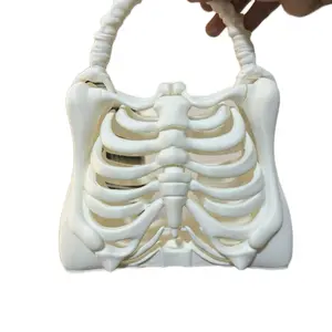 USA Brand 3D Printed Skull Bag Skeleton Rib Cage Gothic Style Purse Bone Bag Halloween Prop Unique Design Versatile Use Macabre Charm 9x11.5x4 Inches White Black Accents