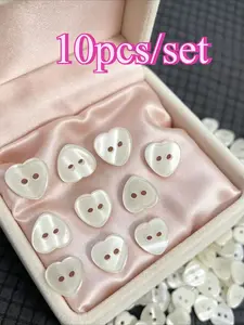 10pcs Pearl Heart Resin Buttons, Heart Shape Design, Two-Hole Heart Sewing Buttons, Soft Style Shirt Sweater Open Front Decorative Buttons, Handmade DIY