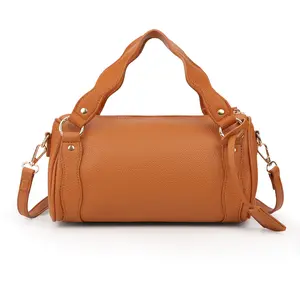 RIVERICH Cylinder PU Barrel Bag with Curved Handle - 2-in-1 Top Handle & Crossbody Purse for Women, Sleek Vegan Leather structured handbag features a spacious interior and detachable strap perfect for dates, work, or minimalist everyday outfit