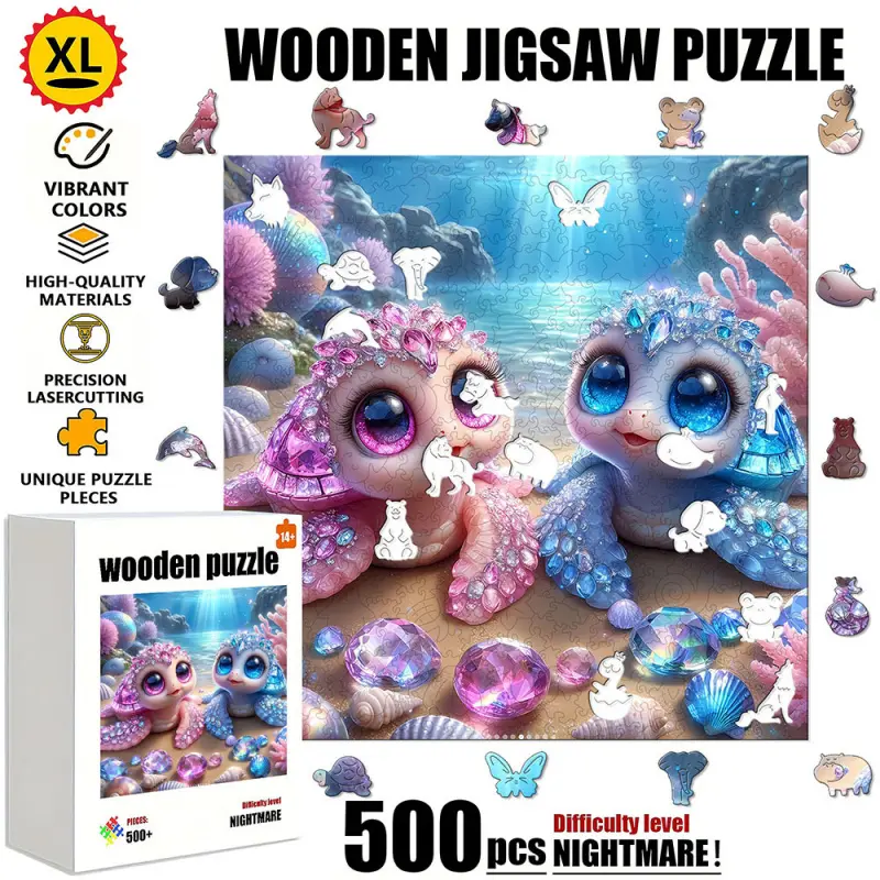 1 Box (500 pcs) Wooden Puzzle Gem Turtle Wooden Jigsaw Puzzle is not easily damaged, suitable for family entertainment, solo time, leisure on rainy days, perfect home decoration, enhances happiness, and is a wonderful gift for holidays