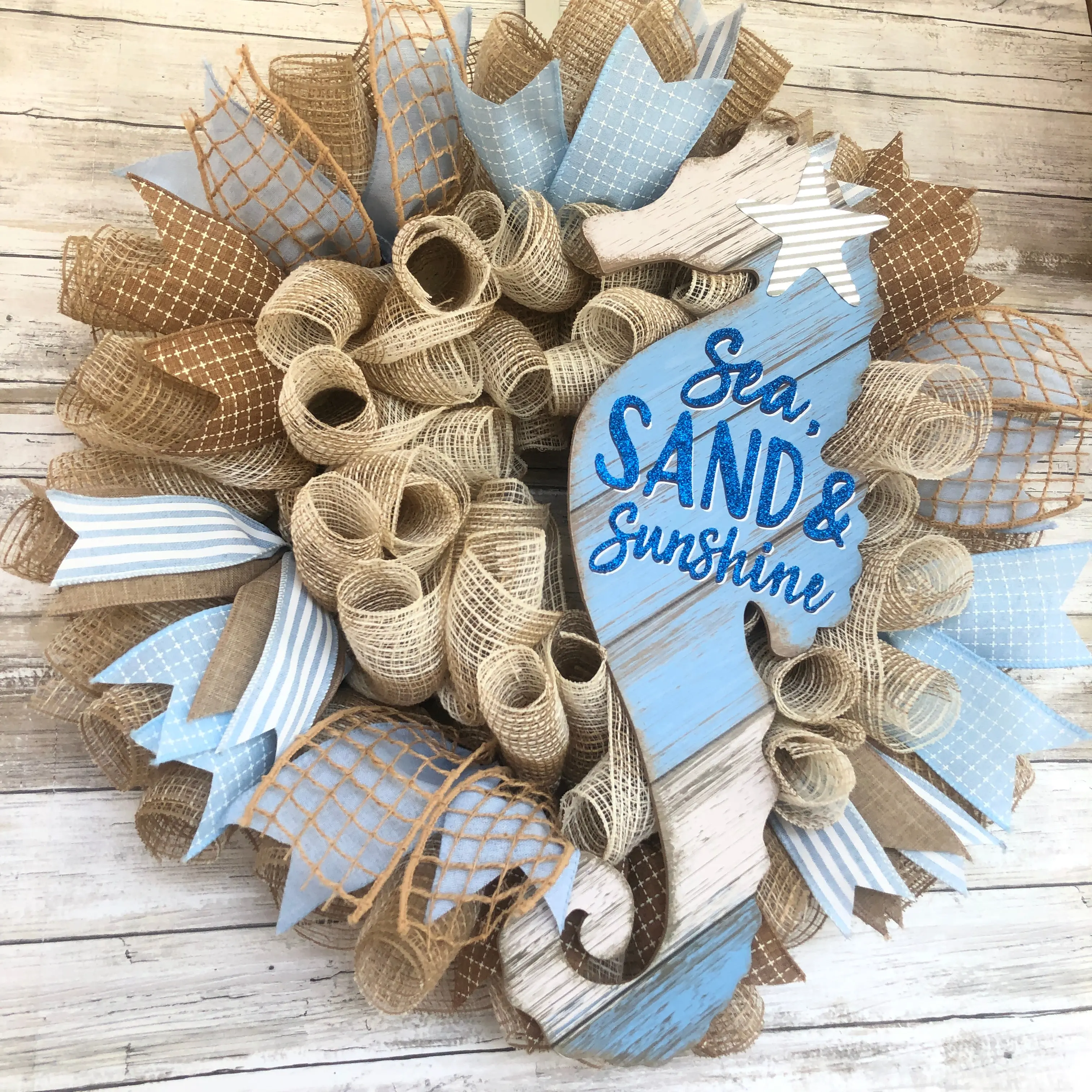 Handmade Nautical Door Wreath - Seahorse Coastal Wreath