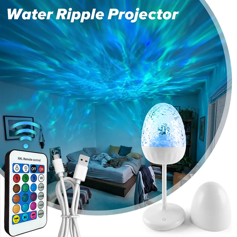 Waterproof Shower Light, Ocean Wave Projector with 8-Color RGB Mood Lighting,Rechargeable Shower Lights for Inside Shower,Perfect for Bathroom, Bedroom & Relaxing Spa Nights
