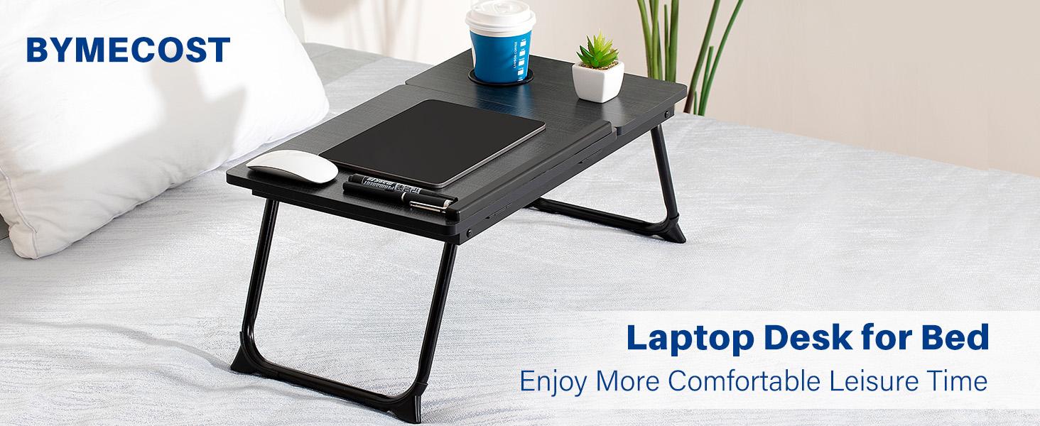 Adjustable Foldable Laptop Table with Cup Holder, Portable TV Tray Desk for Bed Couch Sofa, Height Adjustable Study Reading Table for Home Office