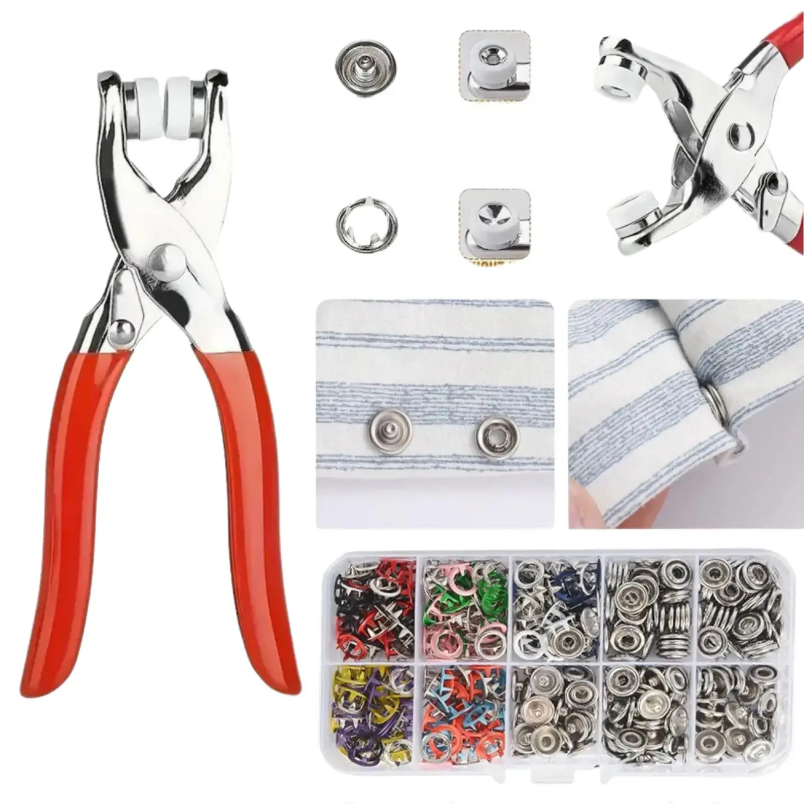Seamless Stitching Sewing Tool Kit - Needle Crafts Kit with 100 Invisible Colored Metal Buckles, 1 Manual Pressure Plier, Easy Customization Household Accessories for DIY Handicraft Clothing, Hats, Household Craft Accessories