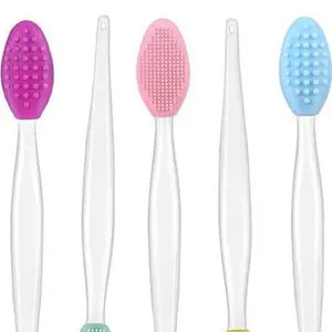2 in 1 Silicone Pore Brush Double-Sided Lip Scrub Tool for Smooth and Fuller Lips Gentle Exfoliation with Sugar Scrub Design Exfoliant - Yellow Blue Rose Red Green Pink Colors