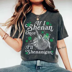 Comfort Colors If I Shenan Once I’ll Shenan1gan Shirt, St Patricks Day Raccoon TShirt, Leprechaun Shirt, Luck Of The Irish, Shamrock Shirt, Shenan1gans T-Shirt Fabric