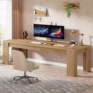 LITTLE TREE Two Person Desk, 78.7-Inch Extra Long Desk for 2 Person, Large Wood Double Computer Writing Table, Farmhouse Simple Workstation for Home Office, Rustic Brown