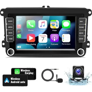 4+64GB 7” Double Din Touchscreen Android Car Stereo for VW Volkswagen Seat Golf Passat Jetta Beetle Tiguan Touran EOS Bluetooth Radio with CarPlay Android Auto GPS Navigation WiFi FM Backup Camera MIC