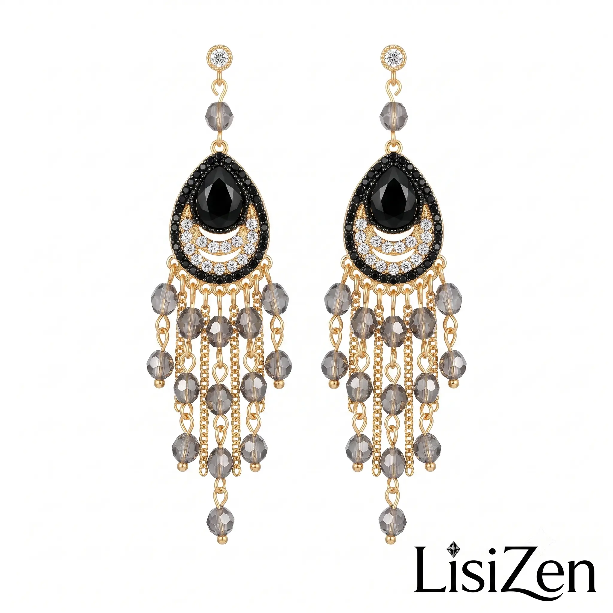 LisiZen 2026 Bohemian Gold Plated Crystal Tassel Earrings, Vintage Ethnic Style Dangle Jewelry DZEH6137