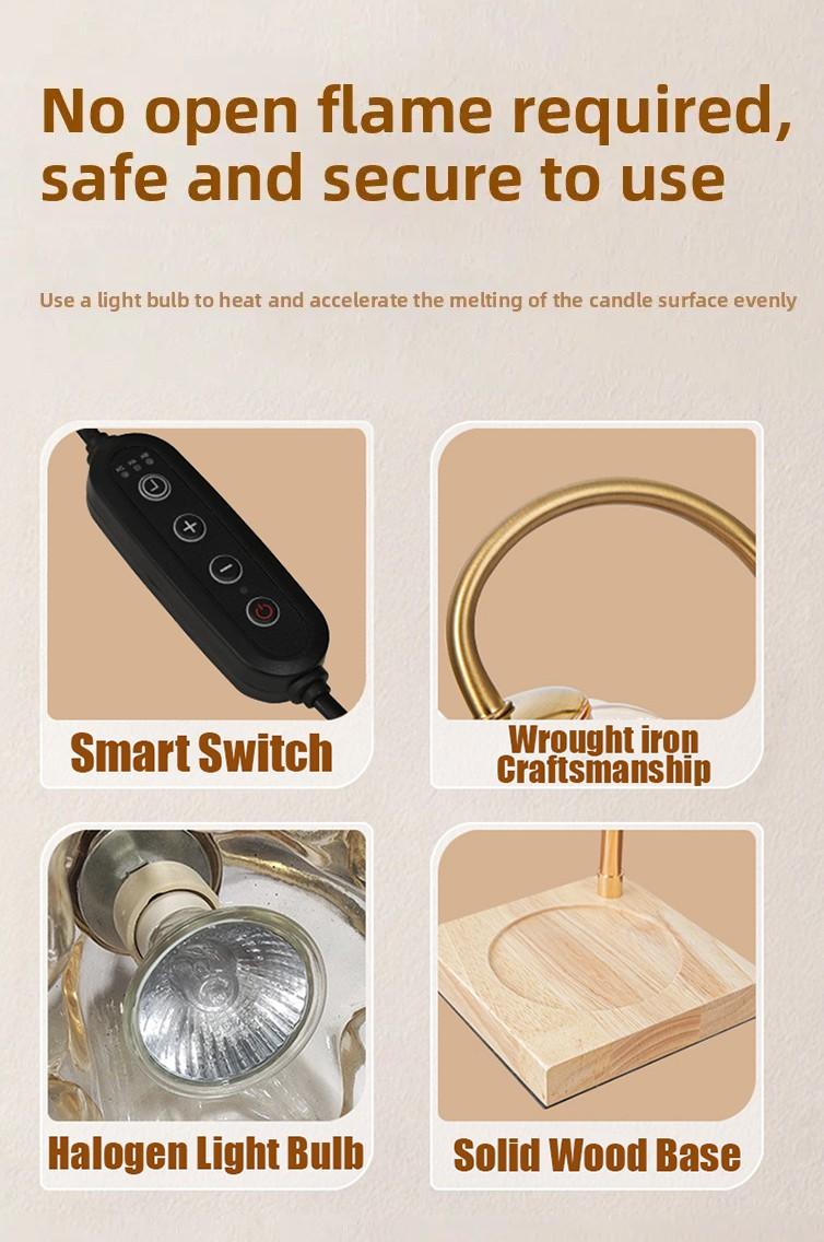 Candle Warmer Lamp Timer Function Dimmable Tulip Shaped Candle Warmer Light Height Adjustable Solid Wood Base Flameless Candle Melting Lamp For Bedroom Living Room