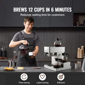 SAVEYOUR Multi-scenario use  Drip Coffee Maker 12 Cups with 4 Glass Carafes & 4 Decanter Warmer Plates Stainless Steel Brewer for Restaurant Office Coffee Shop Home Efficient Brewing Long-Lasting Heat Retention Easy Operation