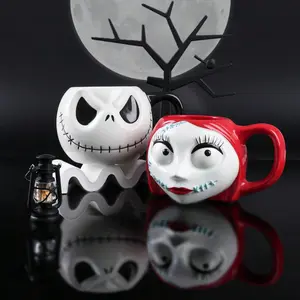 Disney Official Licensed Nightmare Before Christmas Jack & Sally Ceramic Mug, 19 Fl Oz Coffee Cup, Couple Collectible Gift, Funny Mug