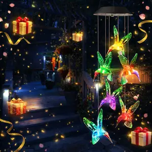 Easter Decor: Backyard String Lights & Solar Color-Changing Hummingbird Wind Chimes—A Gift for Mom. Waterproof and durable decorative hanging lights. The perfect holiday gift, ideal for summer garden parties, porches, patios, and window displays.