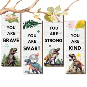 4 Piece Dinosaur Wall Decor Wooden Plaques, You Are Brave You Are Smart, Cute Inspirational Dinosaur Wood Signs for Home Bedroom Game Room