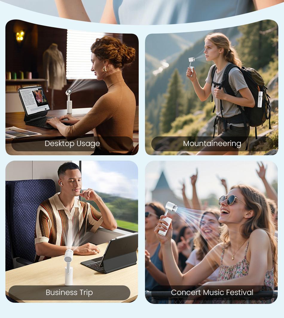 IMOLI FW-6 Portable Handheld Fan,Foldable Ultra-High-Speed "Turbo" Fan,LED Light, 5 Speed Settings,Quiet,Ideal for Outdoor,Travel,Camping,Sports, Office