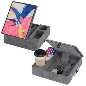 Foldable Pillow Tablet Stand with Storage Tray, Soft Multi-Angle Holder for iPad, Kindle, Phone, Ereader, Ideal for Lap, Bed, Desk, Tablet Accessories