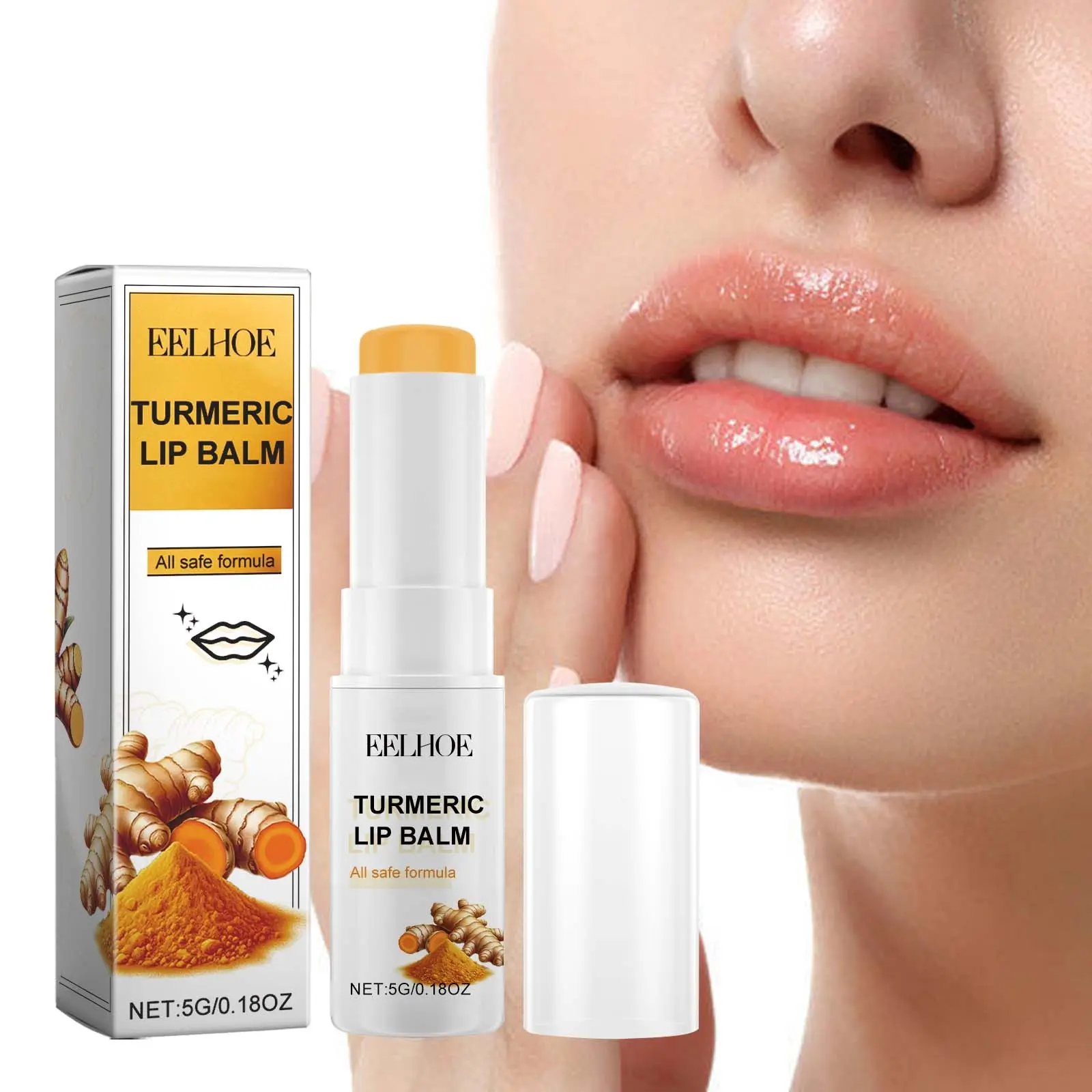 Eelhoe Turmeric Lip Balm, Moisturizing Hydrating Lip Care, Anti-Wrinkle Exfoliating Formula, Smooth Soft Lips, Long-Lasting Shine
