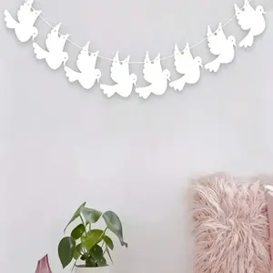 1Set Pigeon Theme Triangle Flags Set, Elegant Design for Weddings, Baptism Parties, First Communion, Confirmation, Birthday Decorations, Wall Decor Flags, Party Decoration