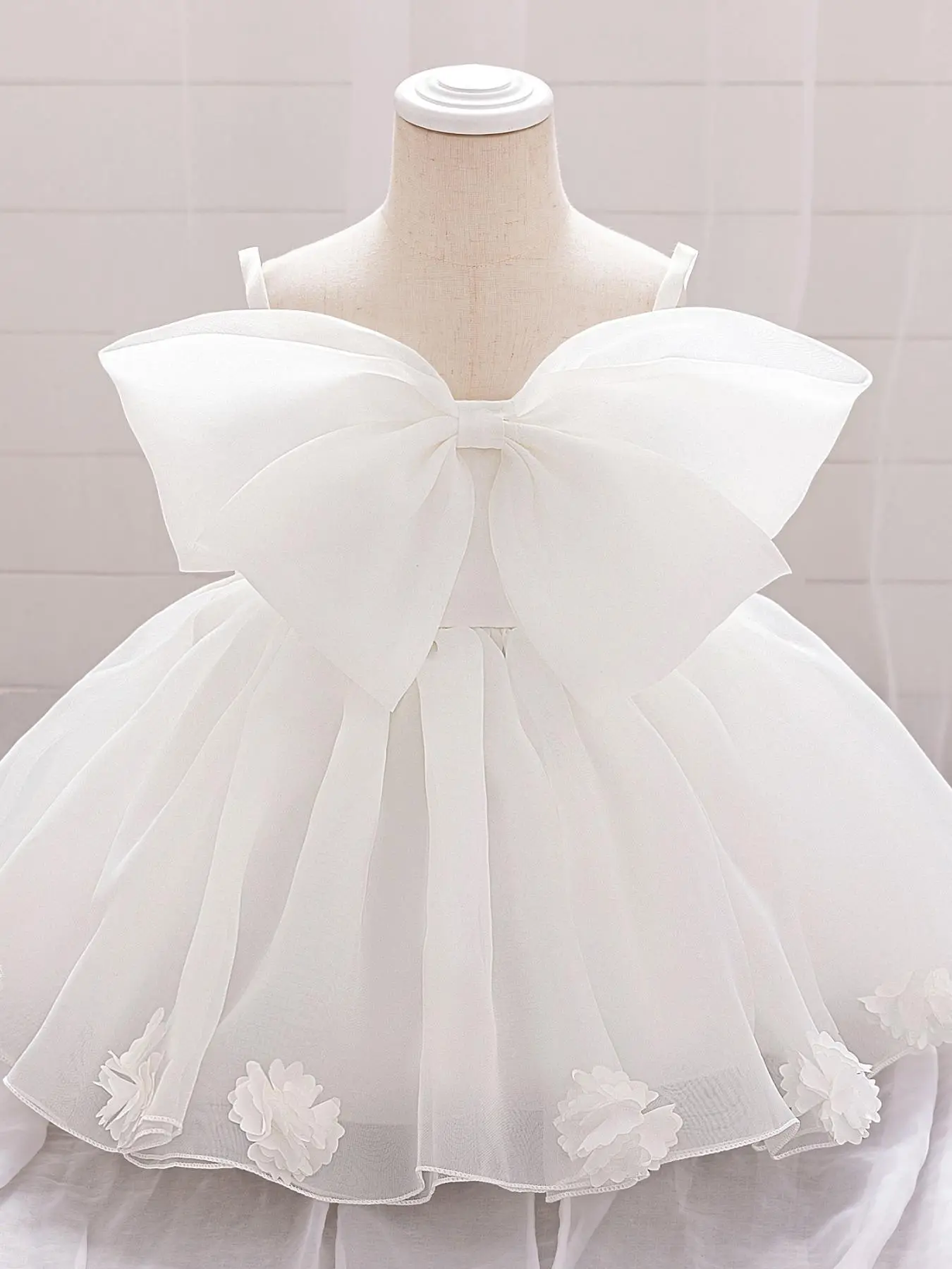 Toddler Girl's Bow Decor Cami Dress, Cute Square Neck Party Dress for Wedding Guest, Kids Clothes for All Seasons, Solid Colored Dress