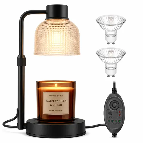 KLL Candle Warmer Lamp, Dimmable & Height Adjustable Wax Melter with Timer, Electric Candle Warmer for Jar Candles, 2 Bulbs Included, Home Decor Gift