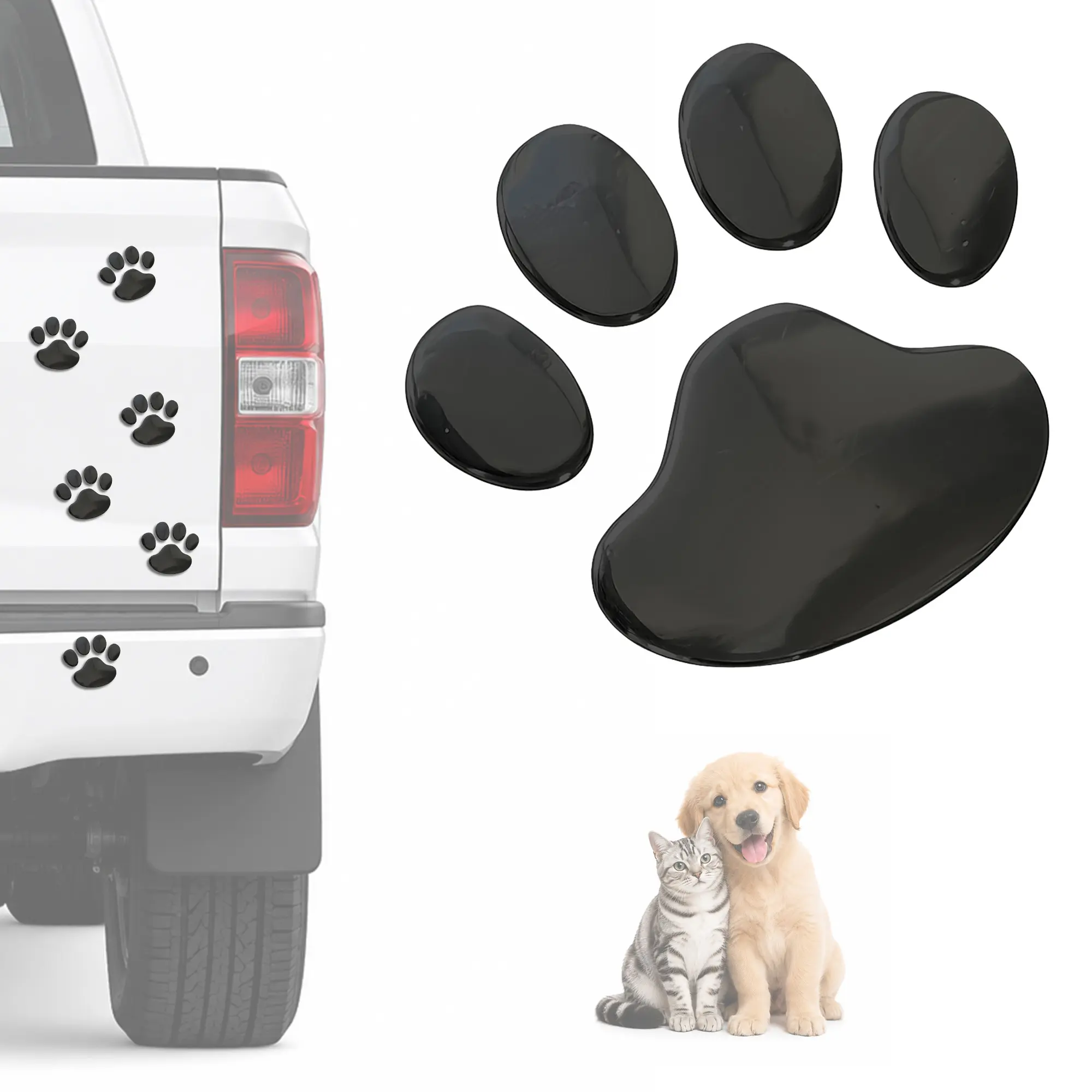3D Chrome Paw Print Car Decal | 8pcs Pet Paw Stickers | Cover Small Scratches & Decorate Your Car | Cute Paw Decals for Cars Trucks Windows Bumpers Motorcycles Laptops