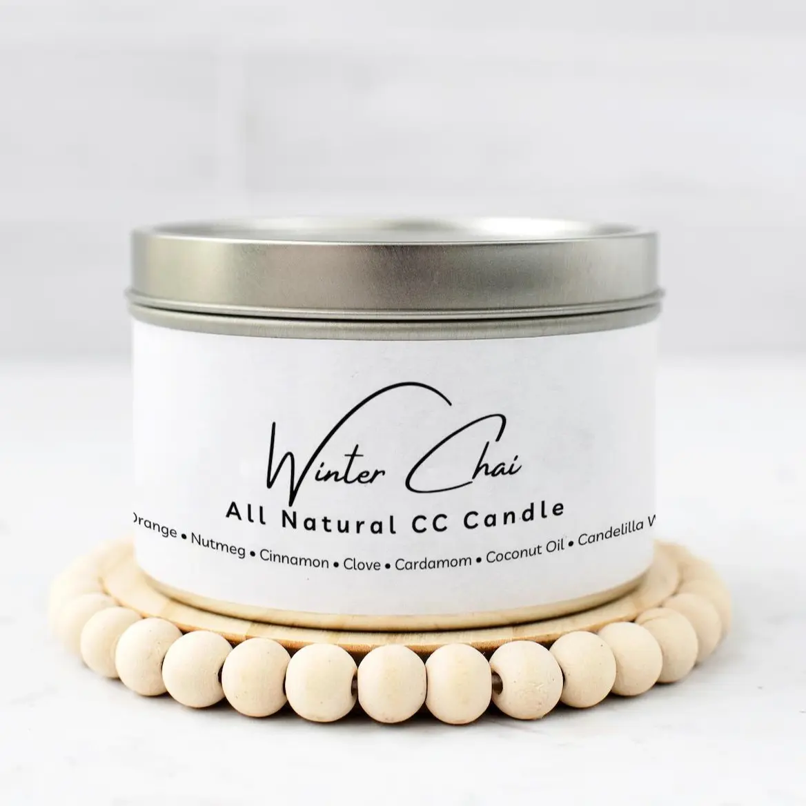 [Winter Edition} Winter Chai CC Candle - All Natural Vegan Wax - Essential Oil Aromatherapy - 8oz recyclable tin