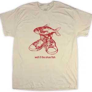 Shoe Fish Cursed T-shirt Y2K-T-shirt grappig bas-T-shirt Ironisch Meme Shirts That Go Hard, Weirdcore, vreemd specifiek T-shirt Y2K jaren 90 retro grafisch shirt