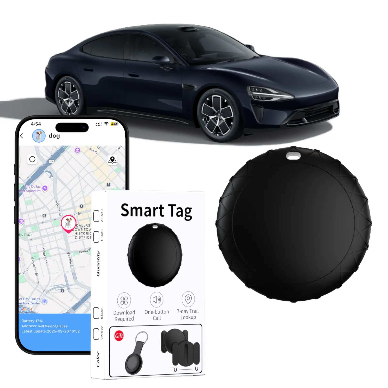 Car Wireless GPS Tracker - Compact Smart Tracking Tag with Magnetic & Waterproof Design, Bluetooth, Keychain, 7-Day History, Anti-Lost, No Monthly Fee, Dedicated iOS & Android App, Global Positioning