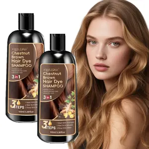 100ml chestnut brown hair dye shampoo, Herbal Hair Color, hair dye, shampoo and hair care three in one, easy to use, gentle and non irritating herbal extract, chestnut brown hair, more shiny, making hair look healthier