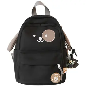 Y2K Aesthetic Cute Puppy Cartoon Mini Backpack  White Canvas Small Backpack with Plush Charm for Students & Daily Outings