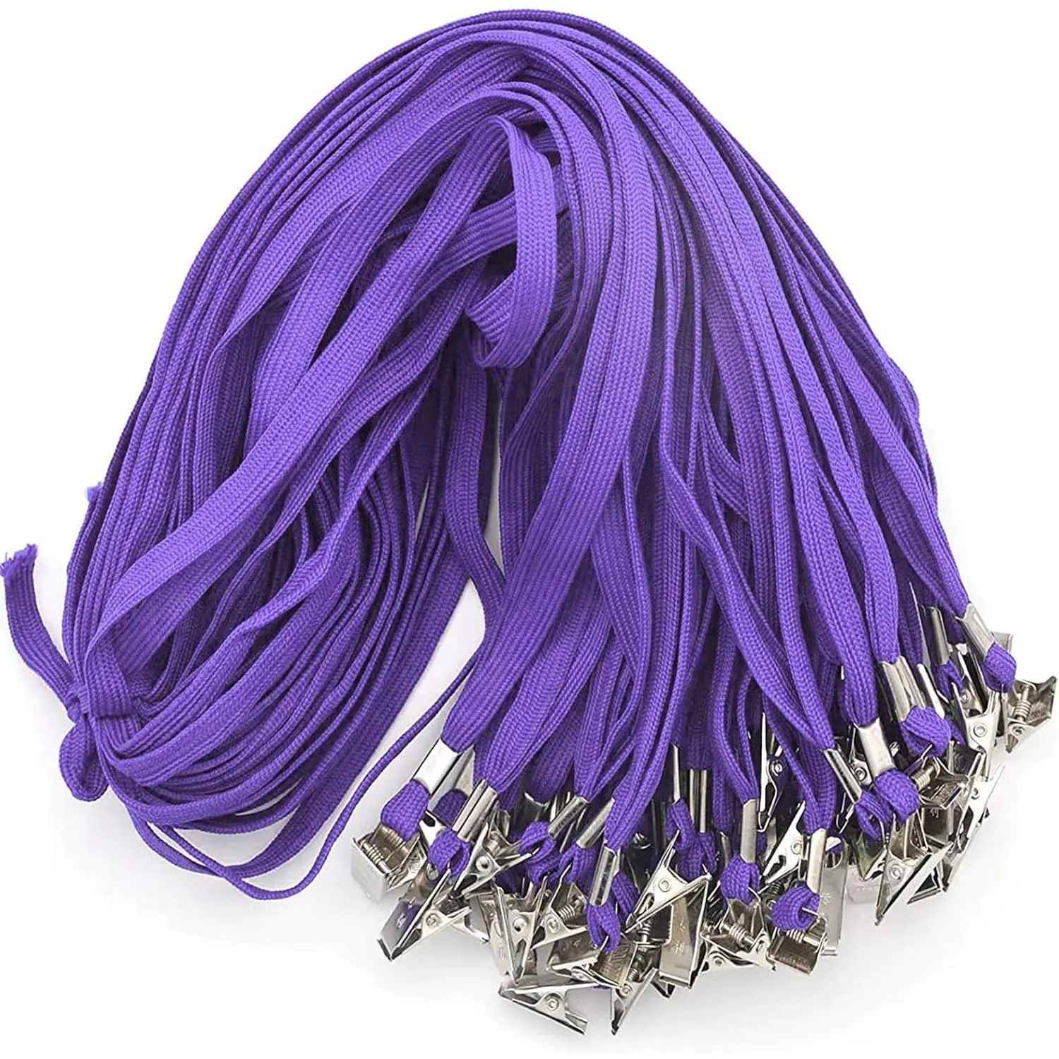 100 Packs Soft Purple Standard Braided Cord Badge Lanyards for Adults - 32 Inches Flat/Round Lanyards with Badge Clips, Office Identification Supplies for Cruise, Conference Attenders