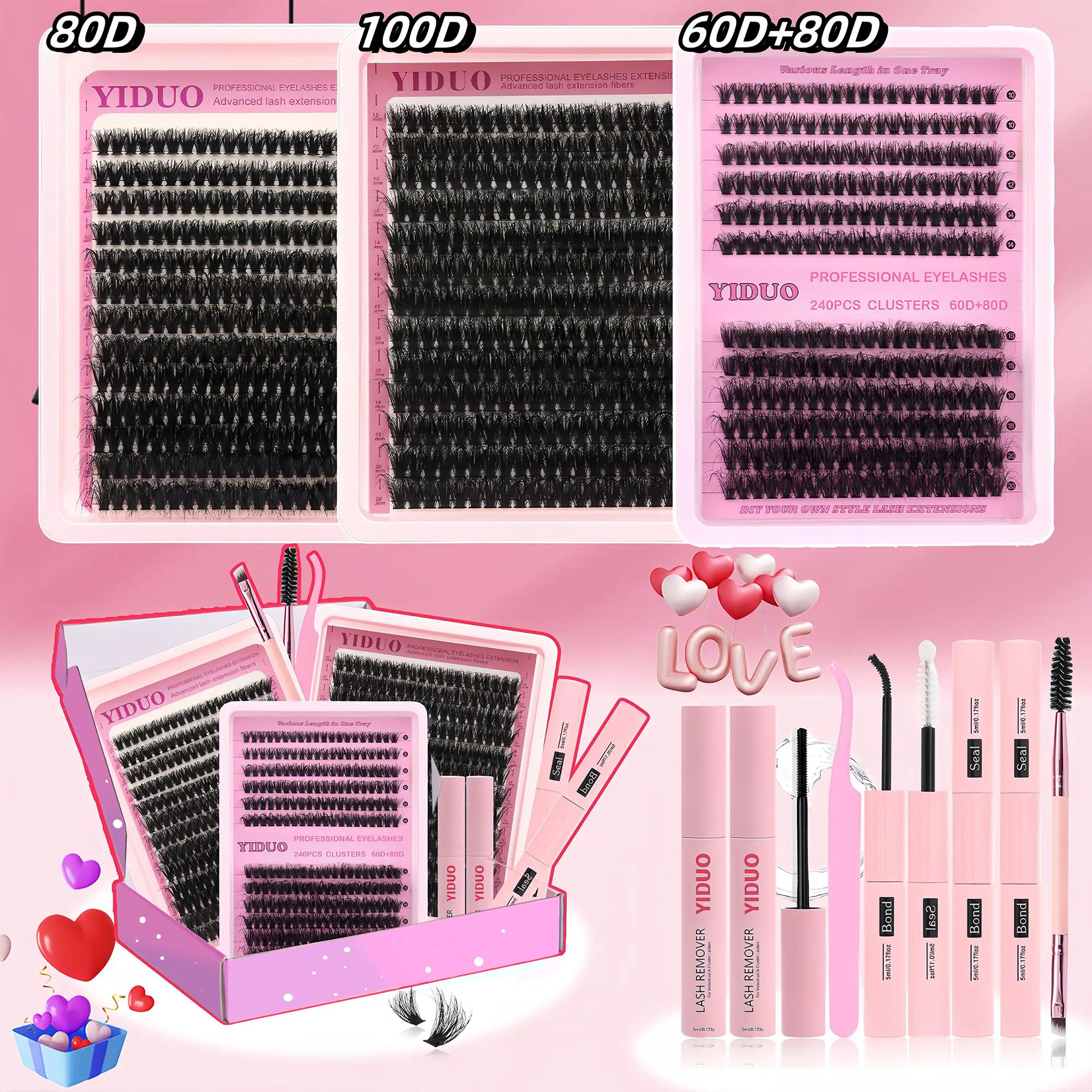 Large Capacity Individual False Eyelashes Kit, Easy DIY Eyelashes Set DIY Volume Dramatic Cat Eye Look Self Grafting Curl Eyelashes, Fluffy Lashes, Eyelash Extensions, Diy Personal Lashes, Eye Makeup Supplies for Women & Girls