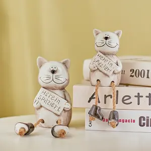 2pc Ceramic Cat Hanging Dolls, Home Decor for Living Room, Entryway, TV Cabinet, Wall Shelf, Birthday Gift, Stylish Decoration