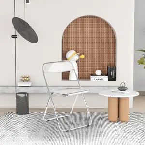 Folding Chair Transparent Chairs-Ghost Stackable Crystal Folding Chair-PC Plastic Living Room Seat-Chrome Frame and Foldable Acrylic Chair